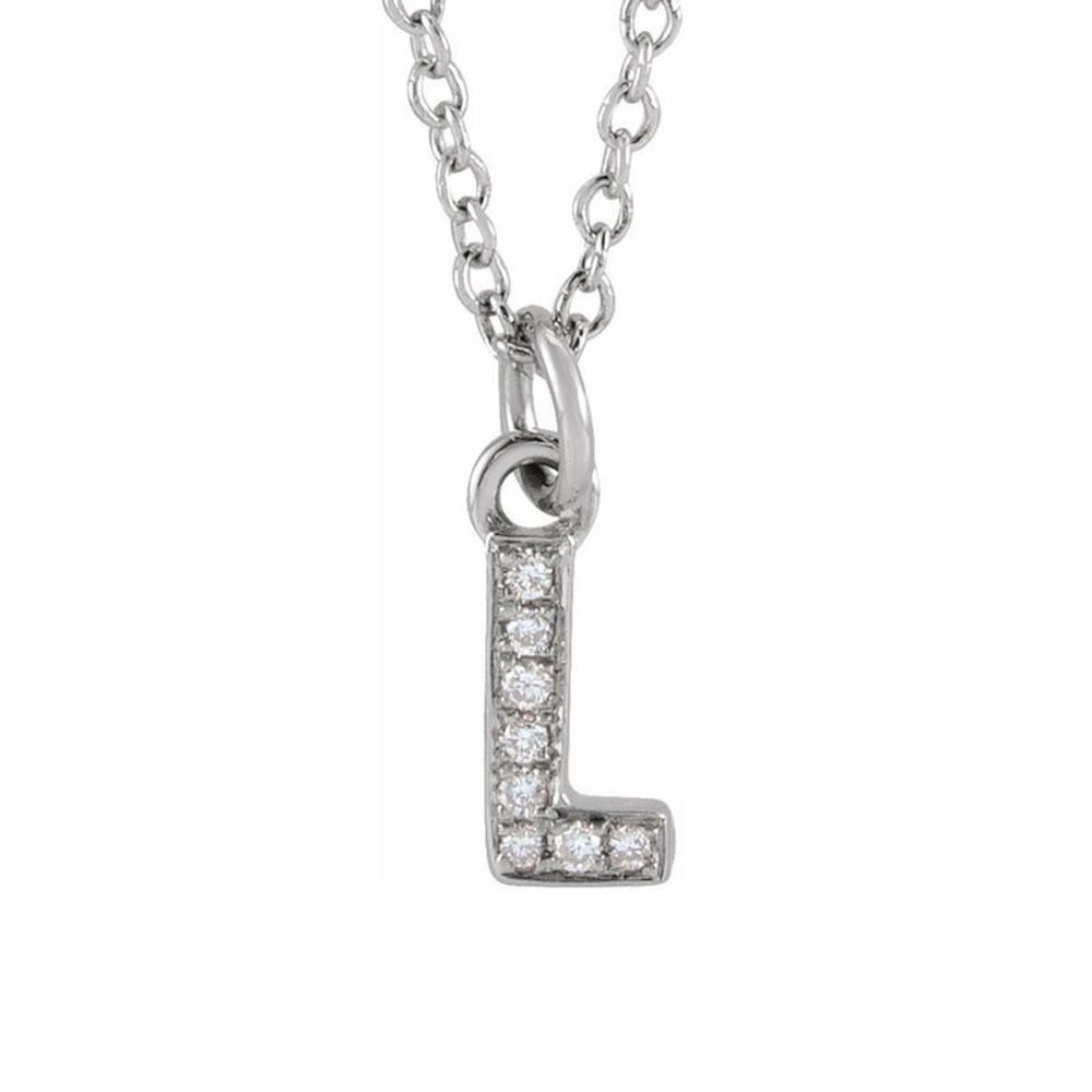 14K White Gold .03 CTW Diamond Tiny Initial L Necklace, 16-18 Inch